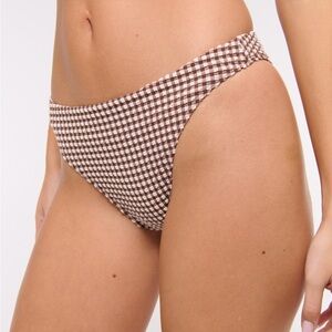 Abercrombie & Fitch Mid Rise High-Leg Moderate Bikini Bottom in Brown Gingham L